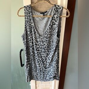 White House Black Market Gray Leopard Print long Top